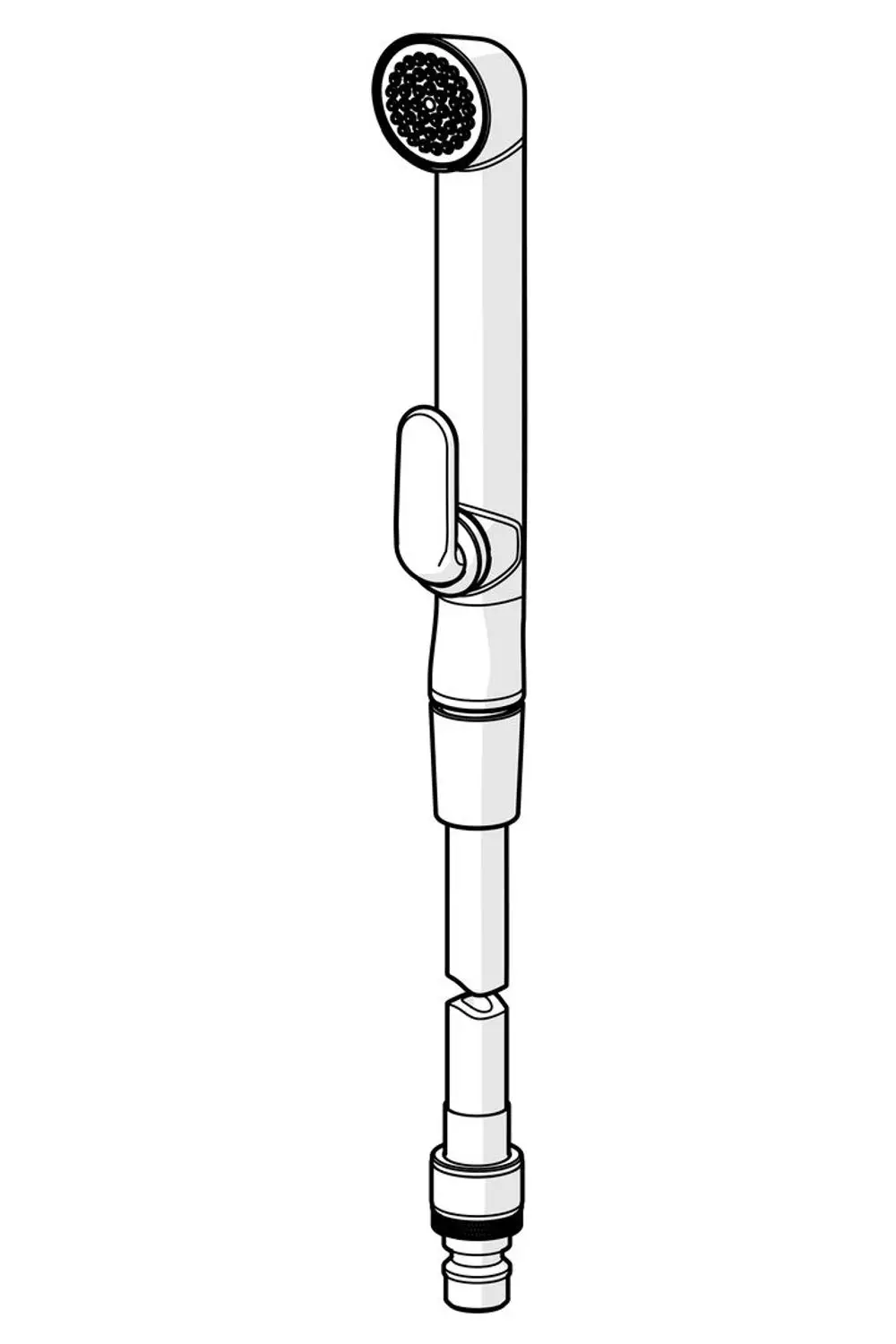 Brausegarnitur von HANSA in Weiß mit flexibler Duschstange und Handbrause. Das Produkt zeigt eine ergonomische Form mit einem Auslöser zur Regulierung des Wasserflusses.